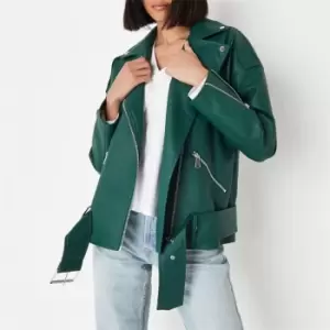 Missguided Boyfriend Belted Faux Leather Jacket - Green