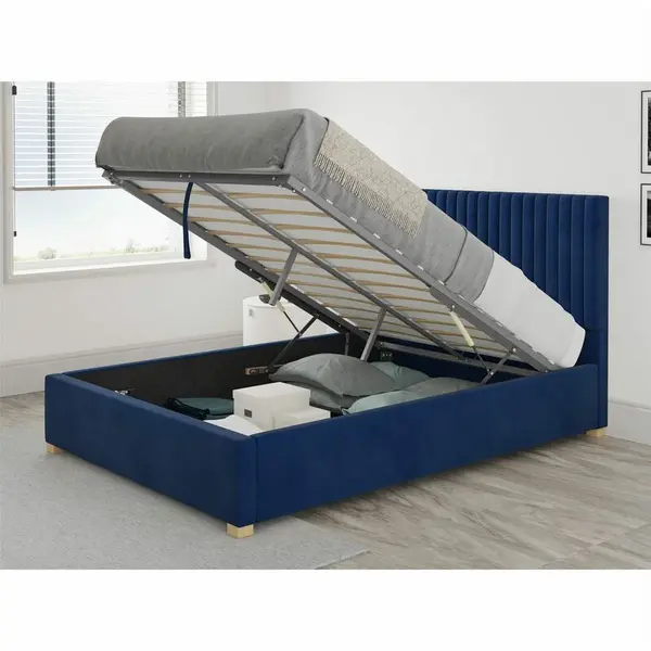 Aspire Grant Ottoman Upholstered Bed, Plush Velvet, Navy - Ottoman Bed Size Superking 6ft - Navy 5057632046574