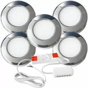 5x chrome Round Surface or Flush Under Cabinet Kitchen Light & Driver Kit - Natural White led