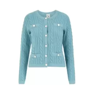 Yumi Blue Cable Knit Cropped Cardigan - Blue