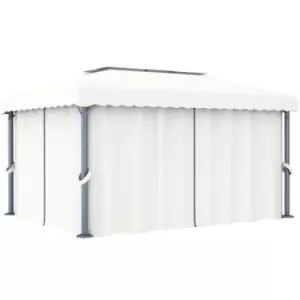 Gazebo with Curtain 4x3 m Cream White Aluminium - White - Vidaxl