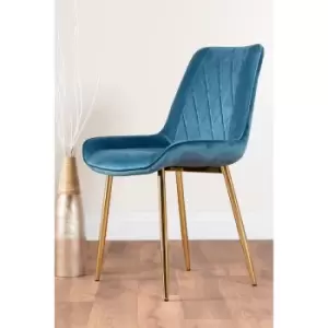 Pesaro Blue Velvet Gold Leg Luxury Dining Chairs (Set of 2) - Gold