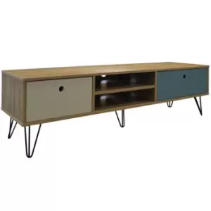 Techstyle Industrial Low Wide Entertainment Storage Unit With 2 Drawers Oak