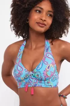 Bright Paisley Mix and Match Figure Flattering Cupped Halter Bikini Top