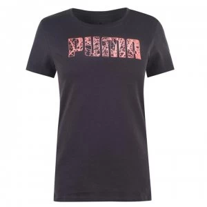 Puma Big Logo QT T Shirt Ladies - Charcoal/Pink