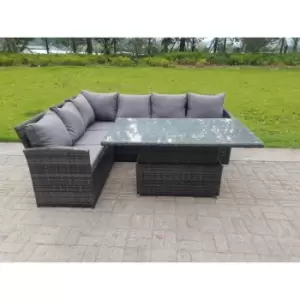 Fimous 6 Seater Outdoor Dark Grey Rattan Lounge Complete Sofa Set with Adjustable Table