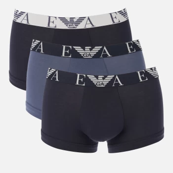 Emporio Armani Mens 3 Pack Stretch Cotton Trunks - Marine/Indigo/Marine - S