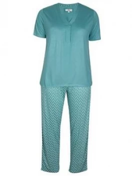 Evans Sage Green Spot Print Pyjama Set - Green, Size 26-28, Women