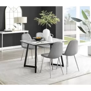 Furniturebox Carson White Marble Effect Recatngular 120cm Dining Table & 4 Grey Corona Faux Leather Dining Chairs with Silver Legs Diamond Stitch