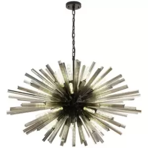 Luminosa Hornby 32 Light E27, Oval Ceiling Pendant Matt Black, Smoke Glass