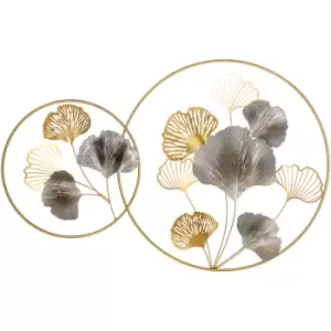 Minimalist Metal Wall Art Ginkgo Leaves Hanging Wall Sculpture, Gold - Gold Tone - Homcom