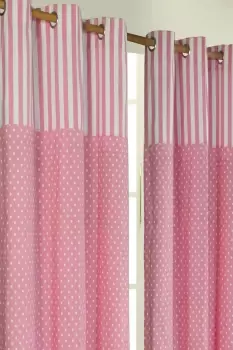 Polka Dots Pink Ready Made Eyelet Curtain Pair