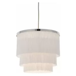 Chrome Ceiling Pendant Light Fitting - White Tassels - Diffused Light Effect