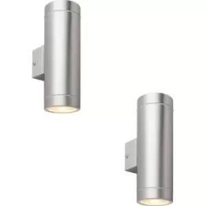 2 PACK Up & Down Twin Outdoor Wall Light - 2 x 7W GU10 LED - Brushed Steel