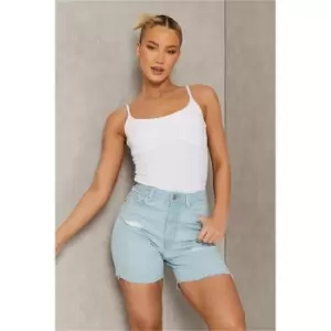 I Saw It First Light Wash Distressed Denim Shorts - Blue