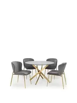 Julian Bowen Montero 100 Cm Round Dining Table + 4 Harper Chairs - Gold/Grey