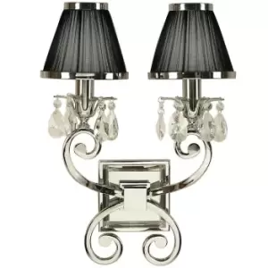 Esher Luxury Twin Curved Arm Traditional Wall Light Nickel Crystal Black Shade