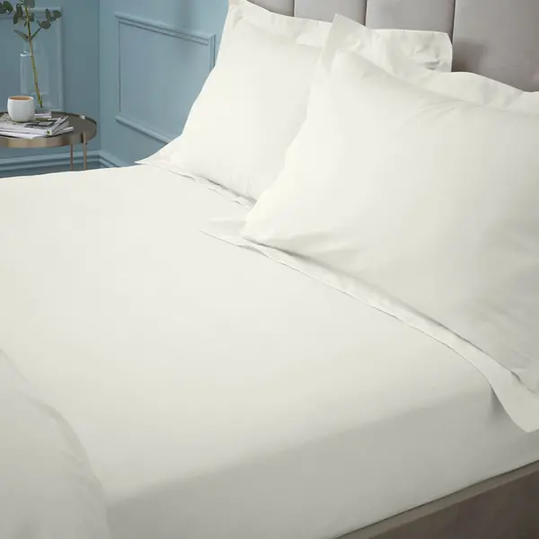 BIANCA Plain Dye 100% Egyptian Cotton 180 Thread Count Fitted Sheet, Cream, King - Bianca BD/57496/R/KFD/CR