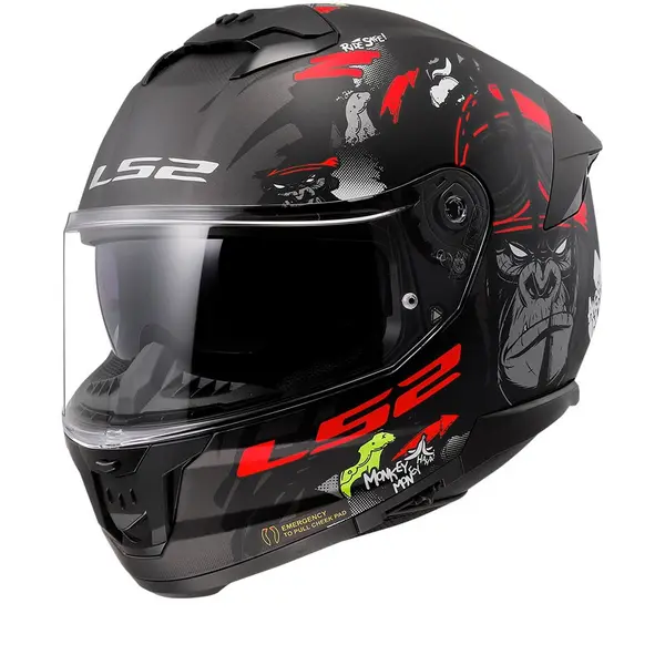 LS2 FF808 STREAM II ANGRY MONKEY Matt Zwart Rood-06 Full Face Helmet Size 2XL