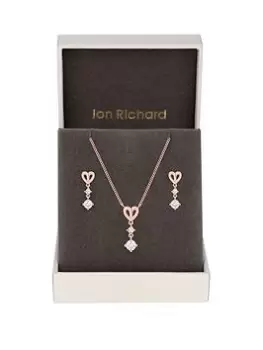 Jon Richard Rose Gold Plated And Cubic Zirconia Heart Set - Gift Boxed, Rose Gold, Women