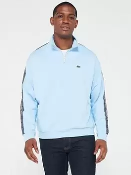 Lacoste Neo Heritage Logo Tape Quarterzip Sweatshirt - Light Blue, Size 2XL, Men