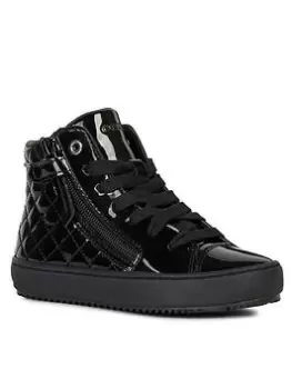 Geox Girls Kalispera Lace Up Patent High Top School Shoe, Black, Size 4 Older