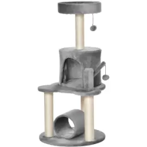 Pawhut Cat Tree Tower Activity Centre With Jute Post Bed Tunnel Perch Hanging Toy - Grey