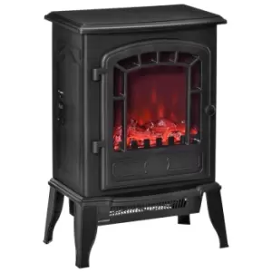 HOMCOM Free standing Electric Fireplace Stove, Fireplace Heater with Realistic Flame Effect, Overheat Safety Protection, 1000W/2000W, Black