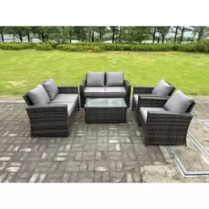 Fimous 6 Seater Outdoor Dark Grey Rattan Lounge Complete Sofa Set with Rectangular Coffee Table