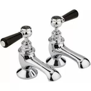 Topaz Black Lever Basin Taps Hexagonal Collar - Hudson Reed