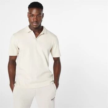 Jack Wills Open Neck Waffle Polo - Beige