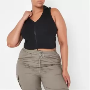 Missguided Plus Size Zip Front Collared Crop Top - Black