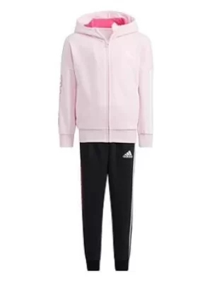 adidas Little Girl's Badge Of Sport Full Zip Hoodie & Pant Set, Black/Pink, Size 3-4 Years, Women