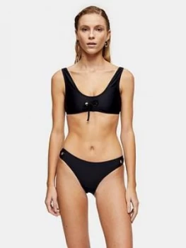 Topshop Eyelet Tie Bikini Top - Black, Size 10, Women