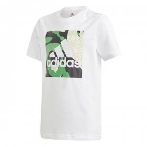 adidas Camo T Shirt Junior Boys - White