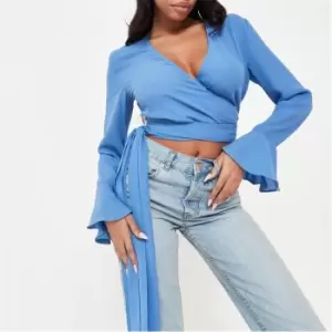 Missguided Chiffon Tie Side Blouse - Blue