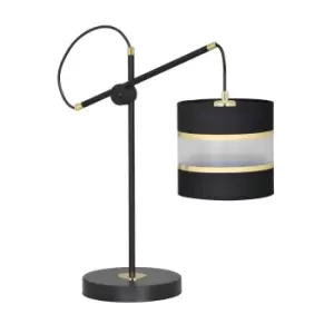 Korno Black Table Lamp with Round Shade with Black, Gold Fabric Shades, 1x E27