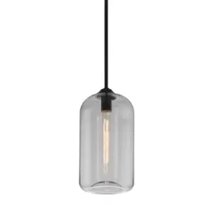 District 1 Light Pendant Satin Black, Glass