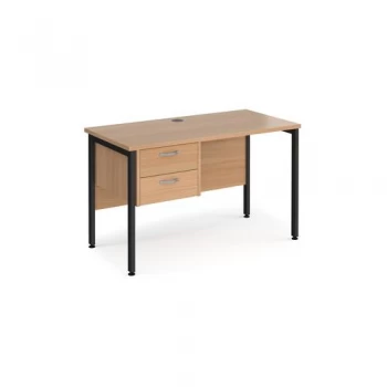 Office Desk Rectangular Desk 1200mm With Pedestal Beech Top With Black Frame 600mm Depth Maestro 25 MH612P2KB