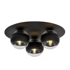 Solar Black Globe Ceiling Light with Clear,Black Glass Shades, 3x E14