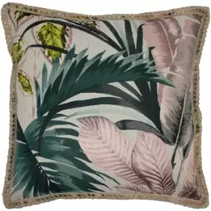 Amazonia Tropical Jute Trim Cushion Pink - Pink - Furn.