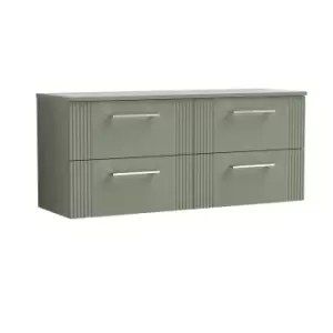 Nuie Deco 1200mm Wall Hung 4 Drawer Vanity & Worktop - Satin Reed Green