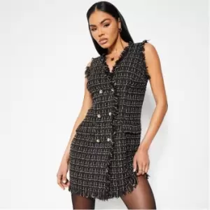 I Saw It First Boucle Raw Hem Double Breasted Mini Dress - Black