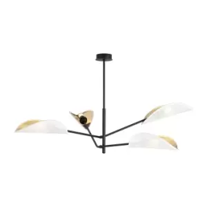 Vene Black Multi Arm Semi Flush Ceiling light with White, Gold Fabric Shades, 4x E14