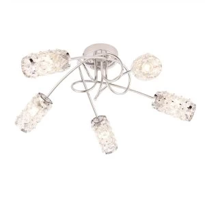 5 Light Bathroom Semi flush Chrome, Glass Detail IP44, G9