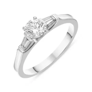 Platinum Diamond Round Brilliant Tapered Baguette Three Stone Ring