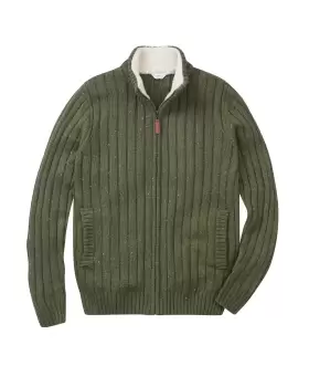 Cotton Traders Sherpa Trim Cardigan in Green