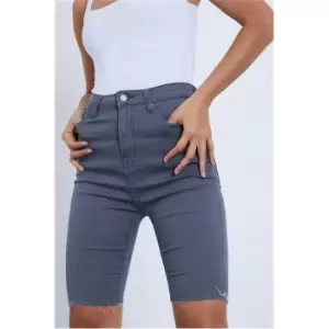 I Saw It First Grey Thigh Rip Denim Cycling Shorts - Grey