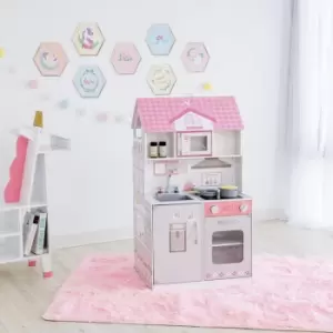 Olivia's Little World 2-in-1 Dolls House Play Kitchen Toy Kitchen With Doll Furniture And Kitchen Accessories TD-12515P - Pink / Grey