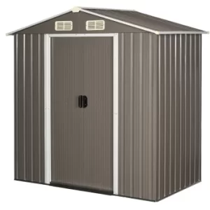 6x4ft Outsunny 8x6ft Corrugated Metal Garden Shed w/ Double Door Latch Window Sloped Roof Outdoor Equipment Tool Storage Garden Grey